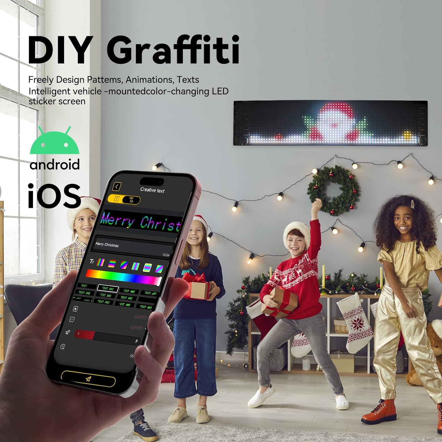 Programmable Devil Eyes Light for Cars 14.7"x3.7" - Flexible Ultra-Thin LED Eyes with Bluetooth APP/Remote Dual Control, DIY Text/Animations for Sedan, Taxi, SUV, Truck & Store Decor