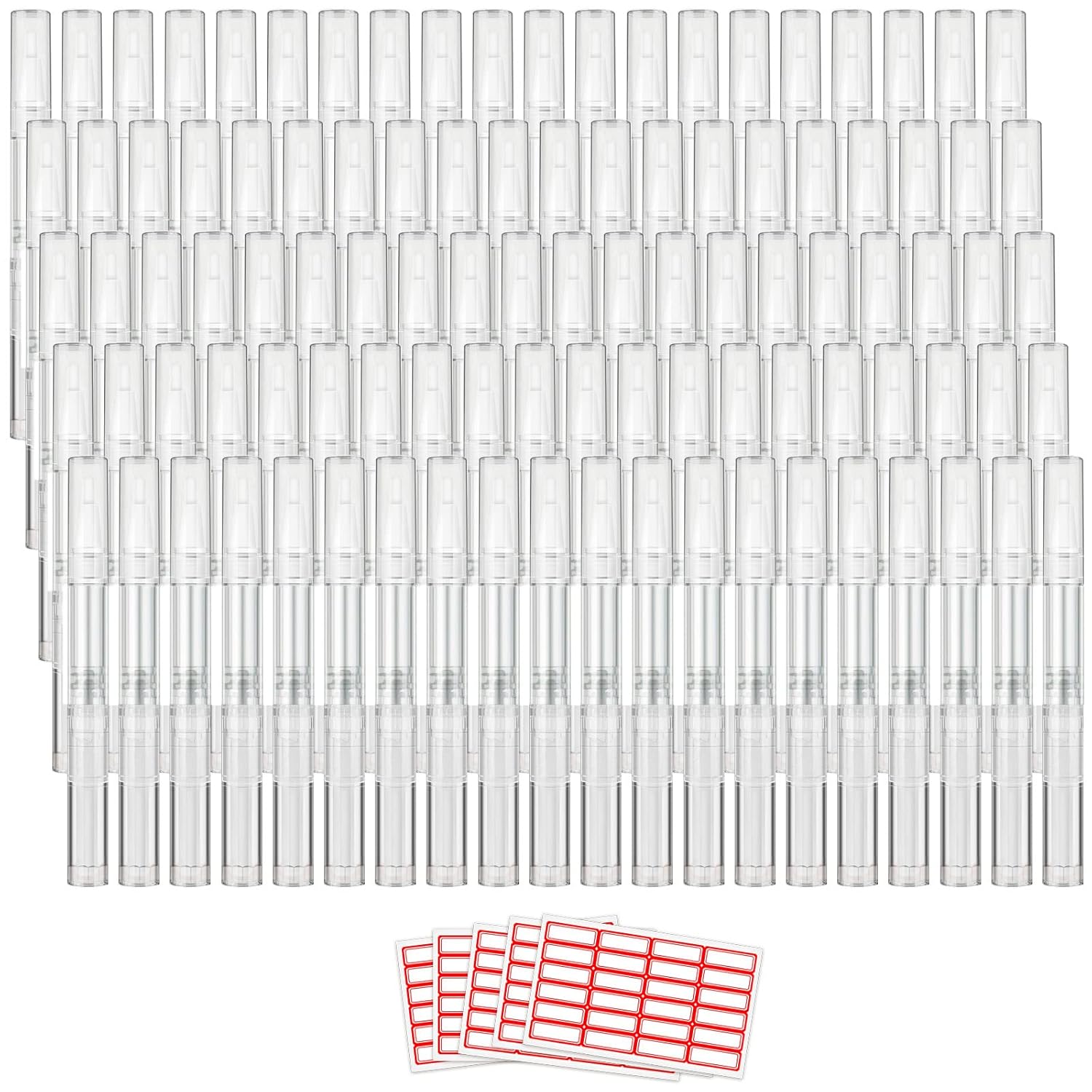 100 Pieces 3 ml Empty Cuticle Oil Pen, Empty Nail Oil Pen, Transparent Twist Pens with Brush Tip, Cosmetic Lip Gloss Containers Eyelash Growth Liquid Tube, with 5 Stickers