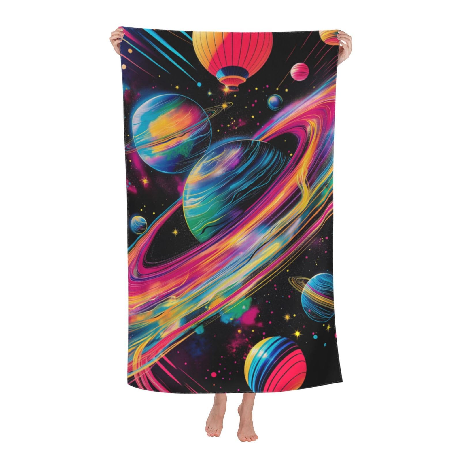 HLBSDM Cosmic Planets Beach Towel 31inx51in Galaxy Sand Free Microfiber Bath Towel Ultra Soft Quick Dry Pool Towel Absorbent Towel Lightweight Towel for Swimming Bathroom Decor