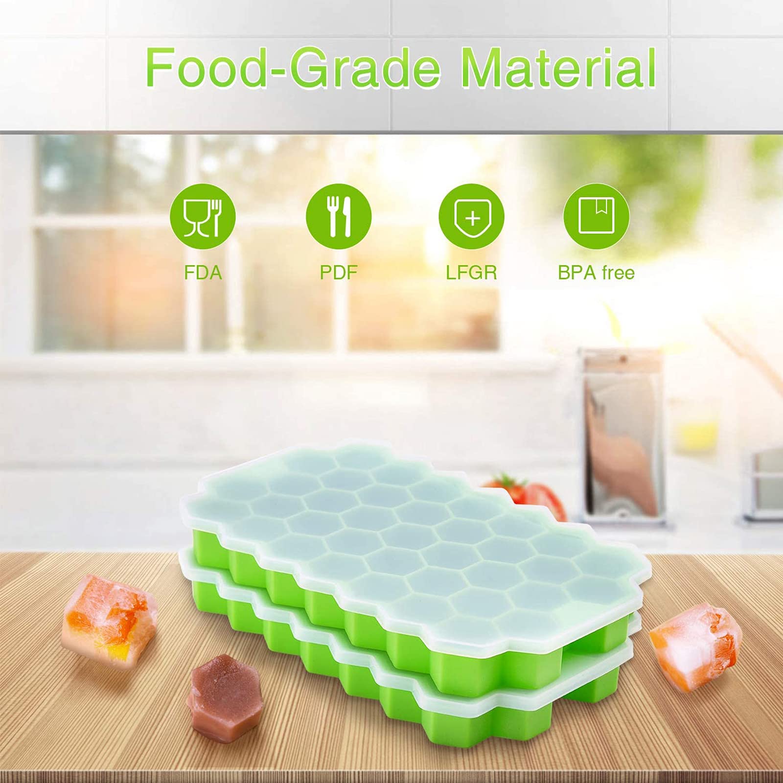 Moule à Glaçons en Silicone Nid d'abeille 2 Pièces avec Couvercles Amovibles Bacs à Glaçons en Gel de Silice sans BPA