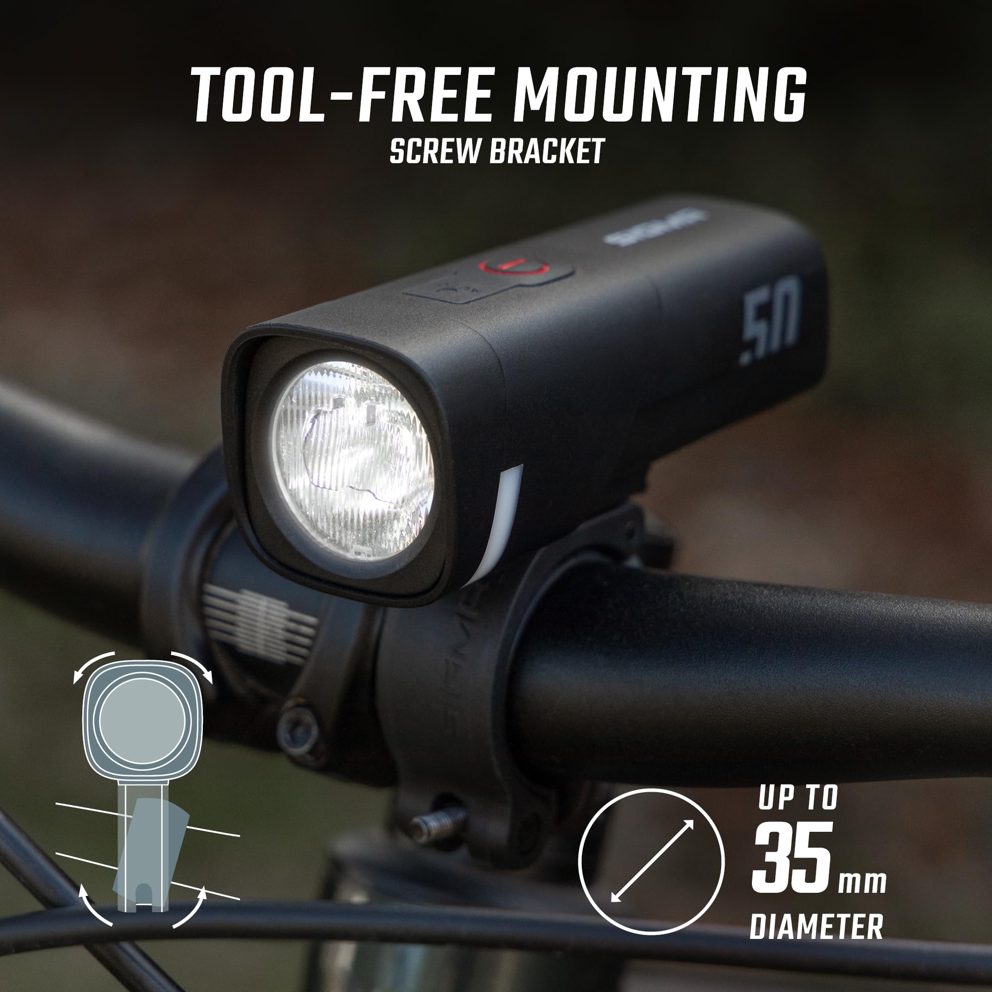 SIGMA Aura 50 | Éclairage LED pour vélo de 50 LUX | 2 modes d'éclairage et réglage automatique de la luminosité | batterie longue durée | USB-C