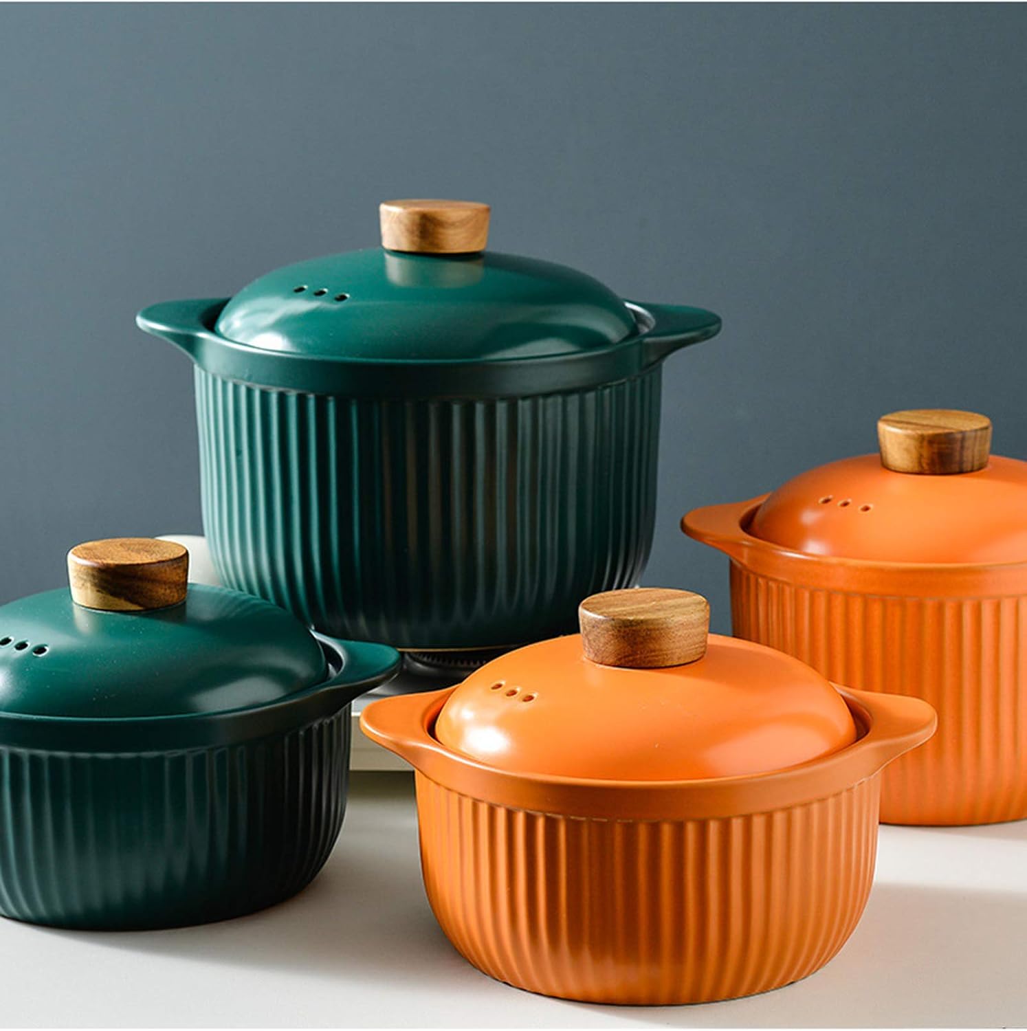 Soup pot slow cooker soup pot high temperature resistant multifunctional casserole household soup pot with lid 2 colors optional(Green,3.6L)