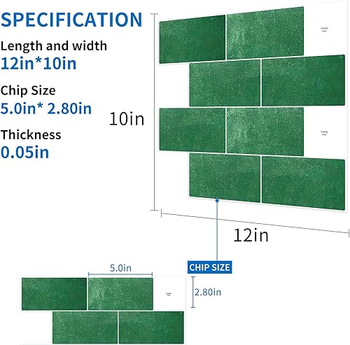 Miniatura 3 de Mosaicos 3D autoadhesivos para cocina, baño y tocador, 10 hojas de alta calidad, paneles decorativos impermeables (12 x 10) (verde pavo real)