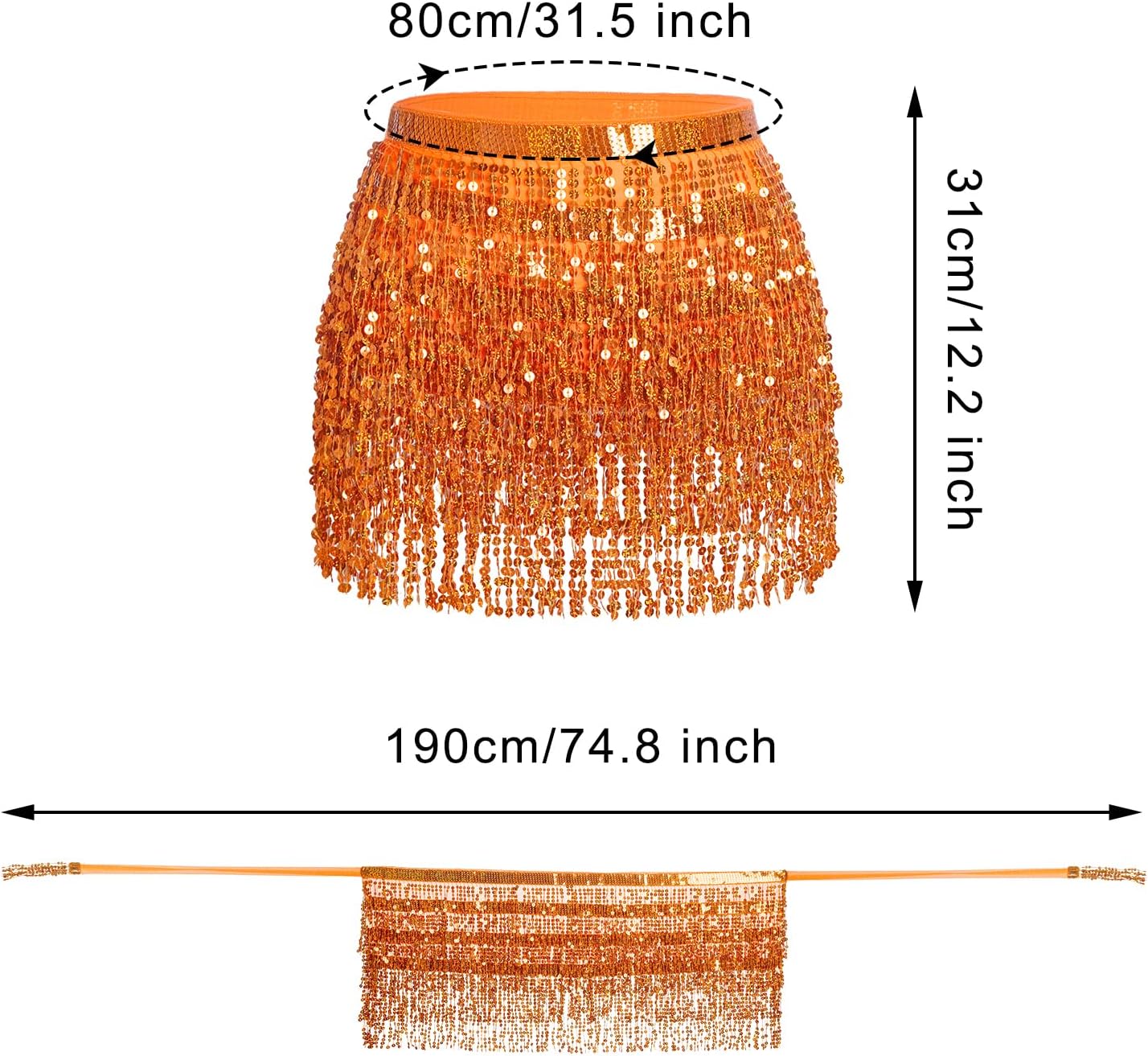 Belly Dance Hip Scarf Sequin Tassel Skirt Wrap Sparkly Rave Costume for Women - Image 3