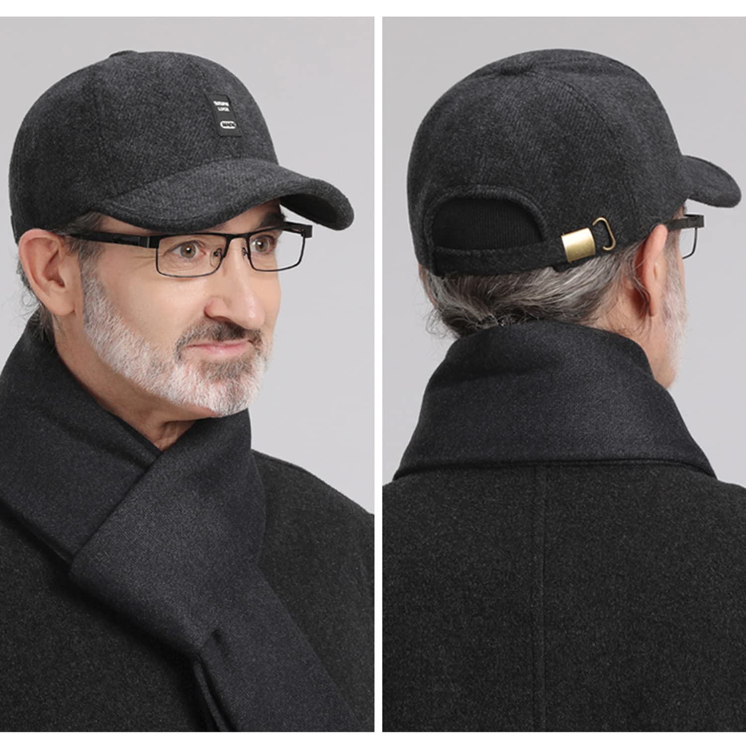 Cappello Invernale, Berretto da Baseball con paraorecchie in Tweed, Berretto Invernale Uomo, Cappello di Lana, Termico, Spesso e Caldo(GSDT5Black)