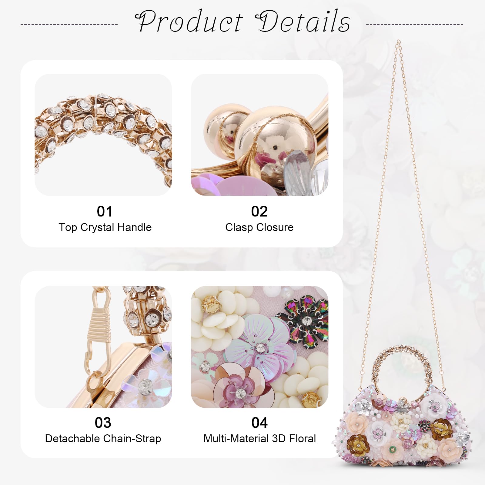 Mujer Bolso con Cuentas Y Flores Noche de Embrague para Fiesta Lady Party