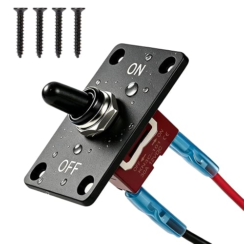 Covxyorg 12V 30A Heavy Duty Toggle Switch, 2 Pin SPST ON/Off Toggle Switch | Toggle Switch 12V with Protective Boot Cap and Mounting Panel for Automotive Marine Boat RV Truck