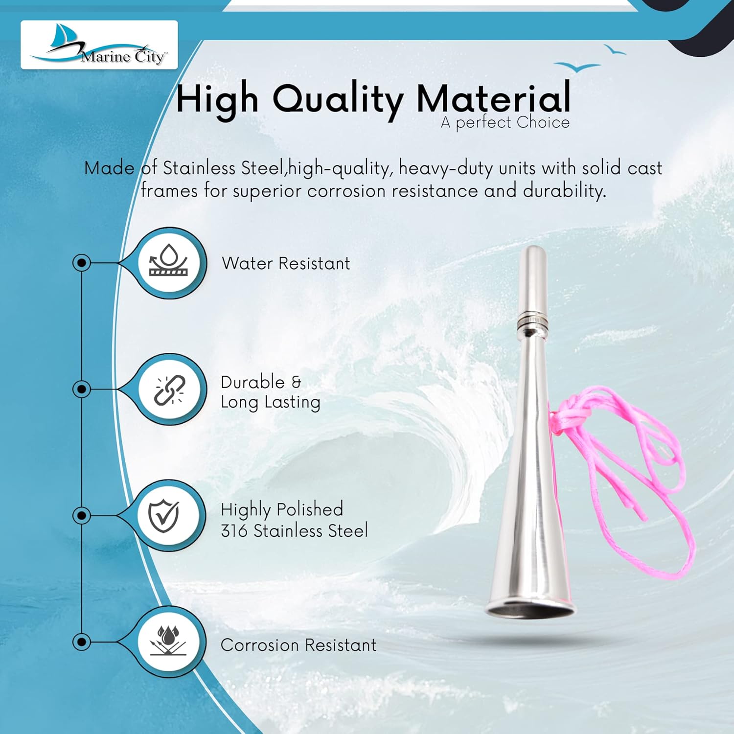 MARINE CITY Heavy Duty 304 Grade Stainless Steel Manual Handheld Air Horn – Fog Horn Loud Signal Whistle for Emergency Back Up Marines Boats yachts (Pack of 1) : Sports & Outdoors