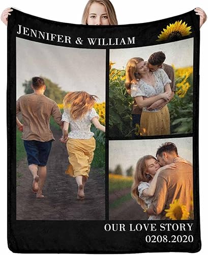 D-Story Manta Personalizada con 3 Imágenes Textos Hecha en EE.UU., Manta Personalizada con Foto Manta de Tiro Personalizada Personalizar Día del