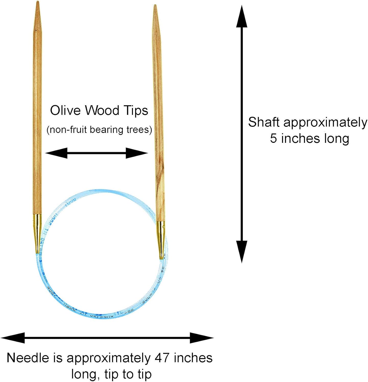 addi Olive Wood 47 inch (120cm) US 15 (10.0mm) Circular Knitting Needle, Lightweight, Warm Touch, Standard Tips, Smooth Joins, Blue Pliable Cord Markers with 10 Colorful Stitch Markers