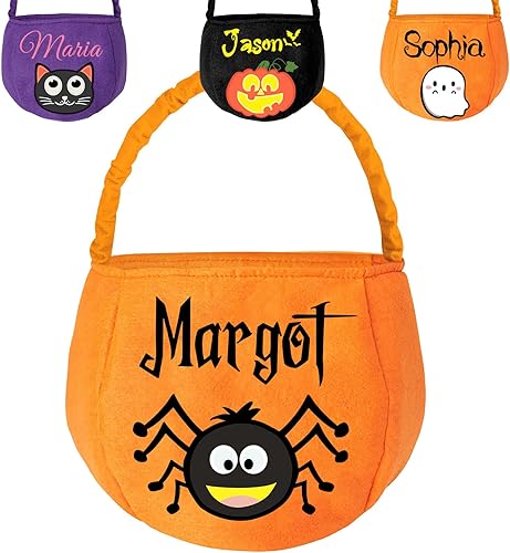 Miniatura 10 de Cubo personalizado de Halloween con nombre, cesta de dulce o truco de Halloween, regalo personalizado para niños y niñas, color negro