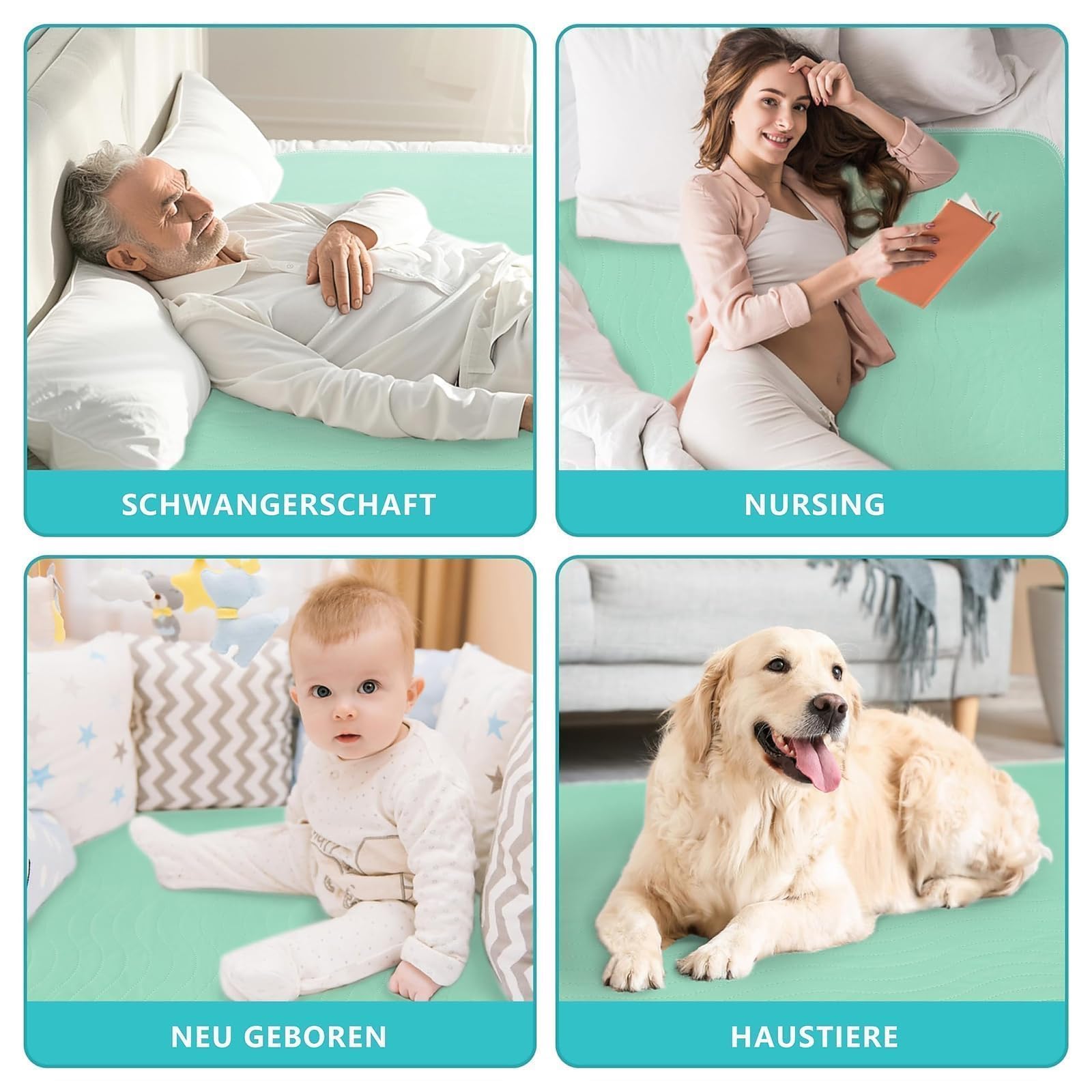 Bunlitent Inkontinenzunterlage waschbar 91x97 cm Matratzenschutz, Inkontinenz Bettunterlage 4er-Set, Wiederverwendbare Saugfähig und Wasserdicht Matratzenschoner