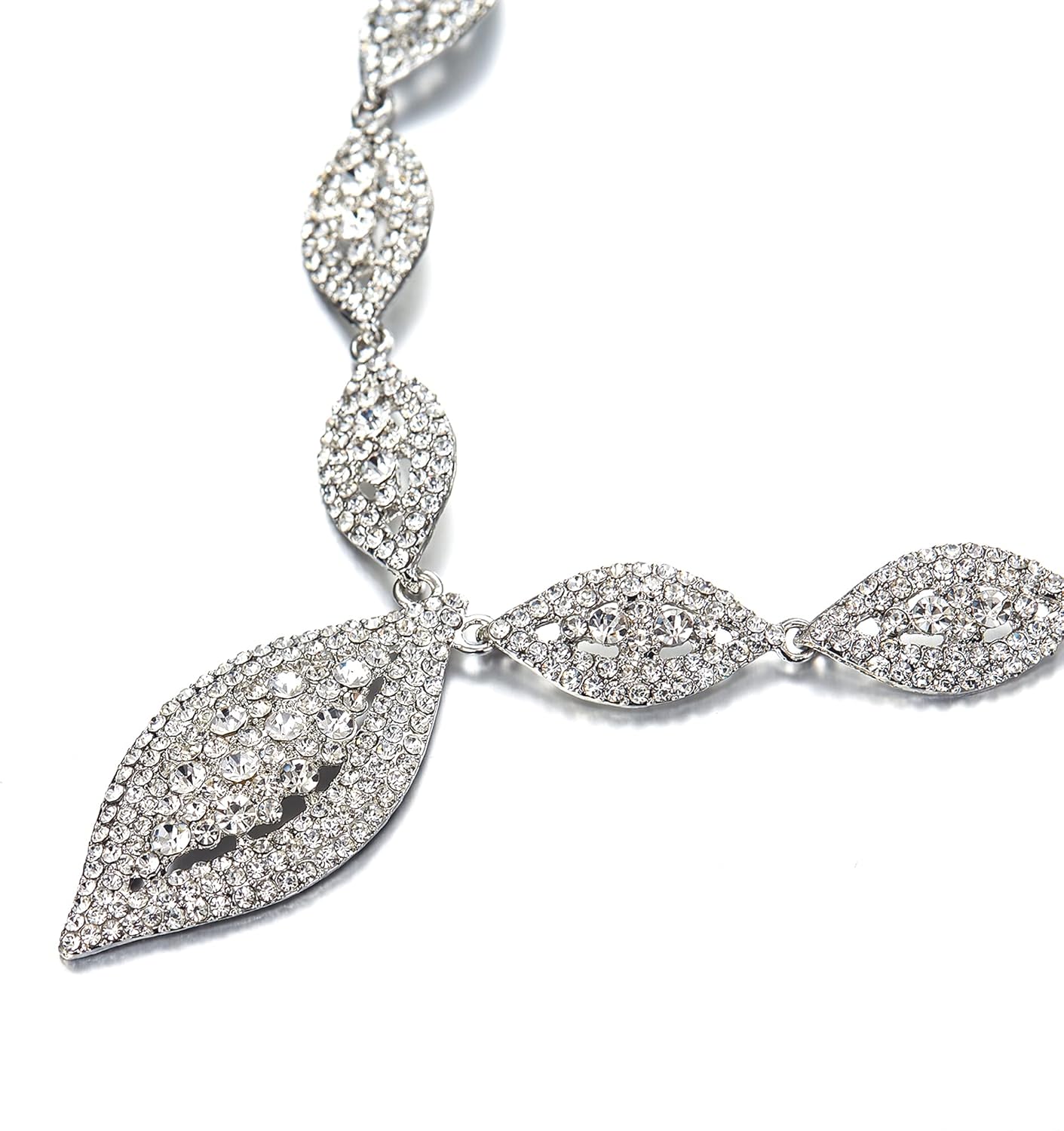 Flyonce Wedding Jewelry Set Rhinestone Crystal Bridal Leaf Necklace Drop Dangle Chandelier Earrings Sets for Women - Image 6