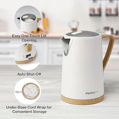 Miniatura 3 de PantryPro Hervidor eléctrico de ebullición rápida de 1.7L 1500W - Interior de acero inoxidable - Apagado automático, protección contra hervir en