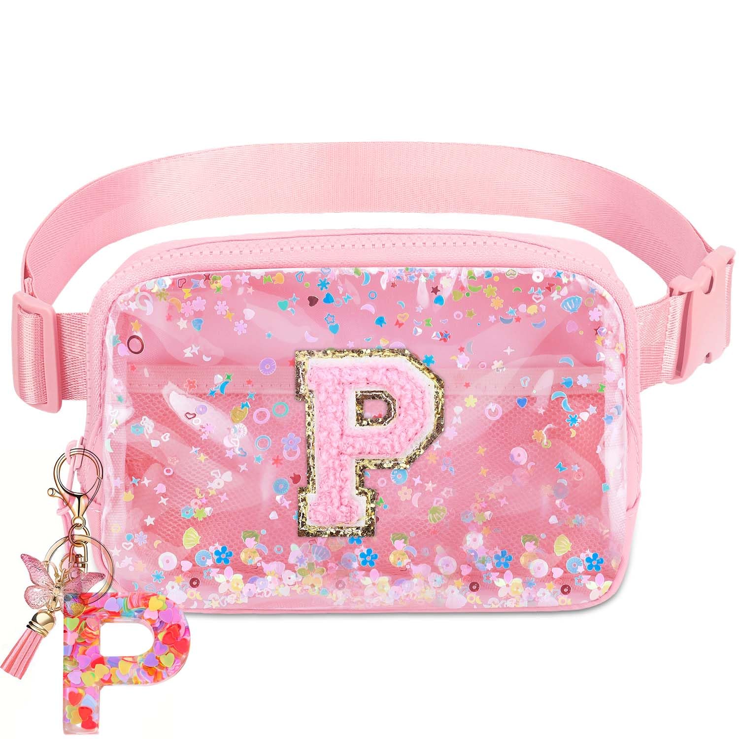 Initial Fanny Pack for Girls - Belt Bag for Teens Kid Teen Girl Kid Birthday Gift Pink P