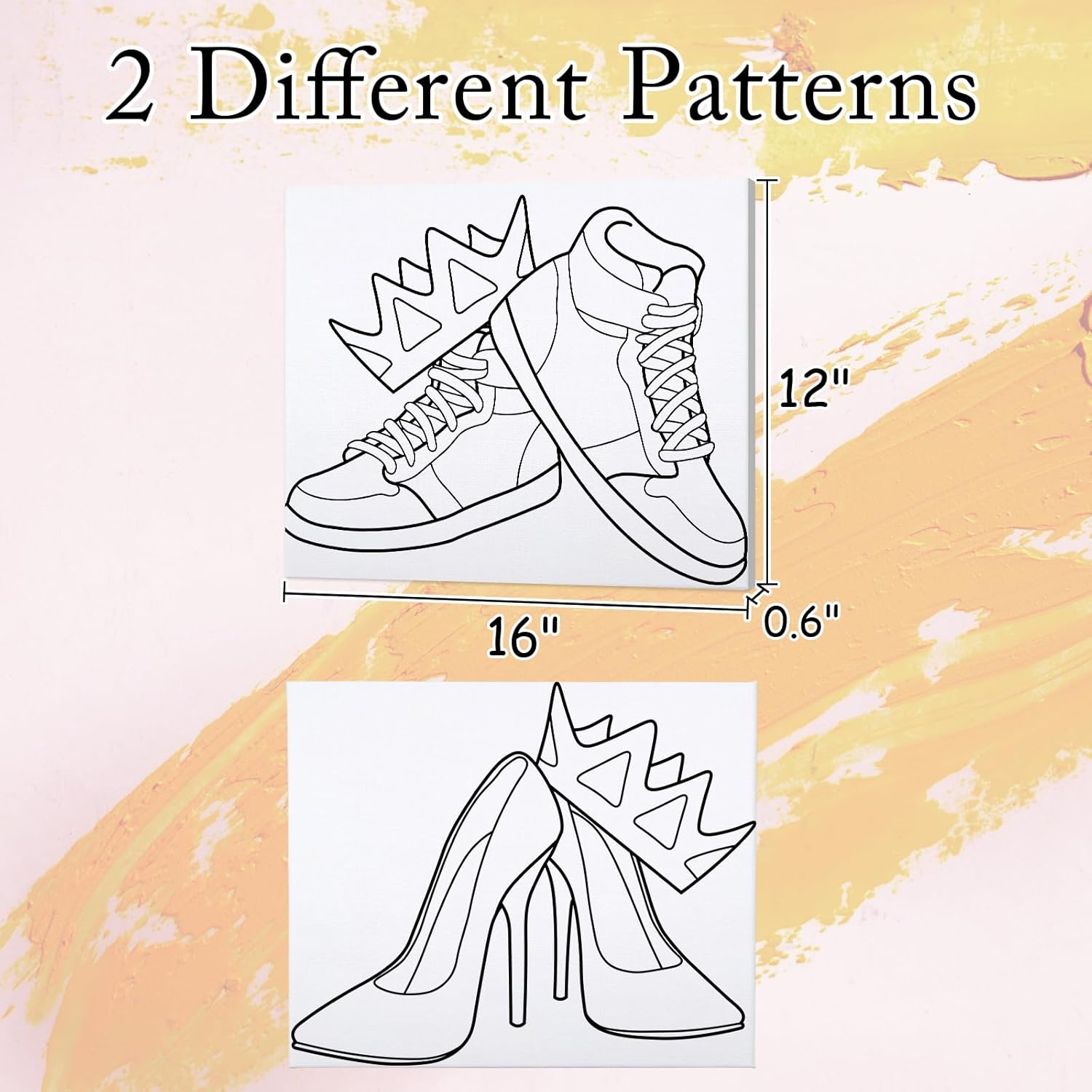 VOCHIC 2 Pack Couples Paint Party Kits Pre Drawn Canvas for Adults Paint and Sip Kit Date Night Games for Couples Painting Valentine's Day (12x16 Inches, Crown High Heel and Sneakers)