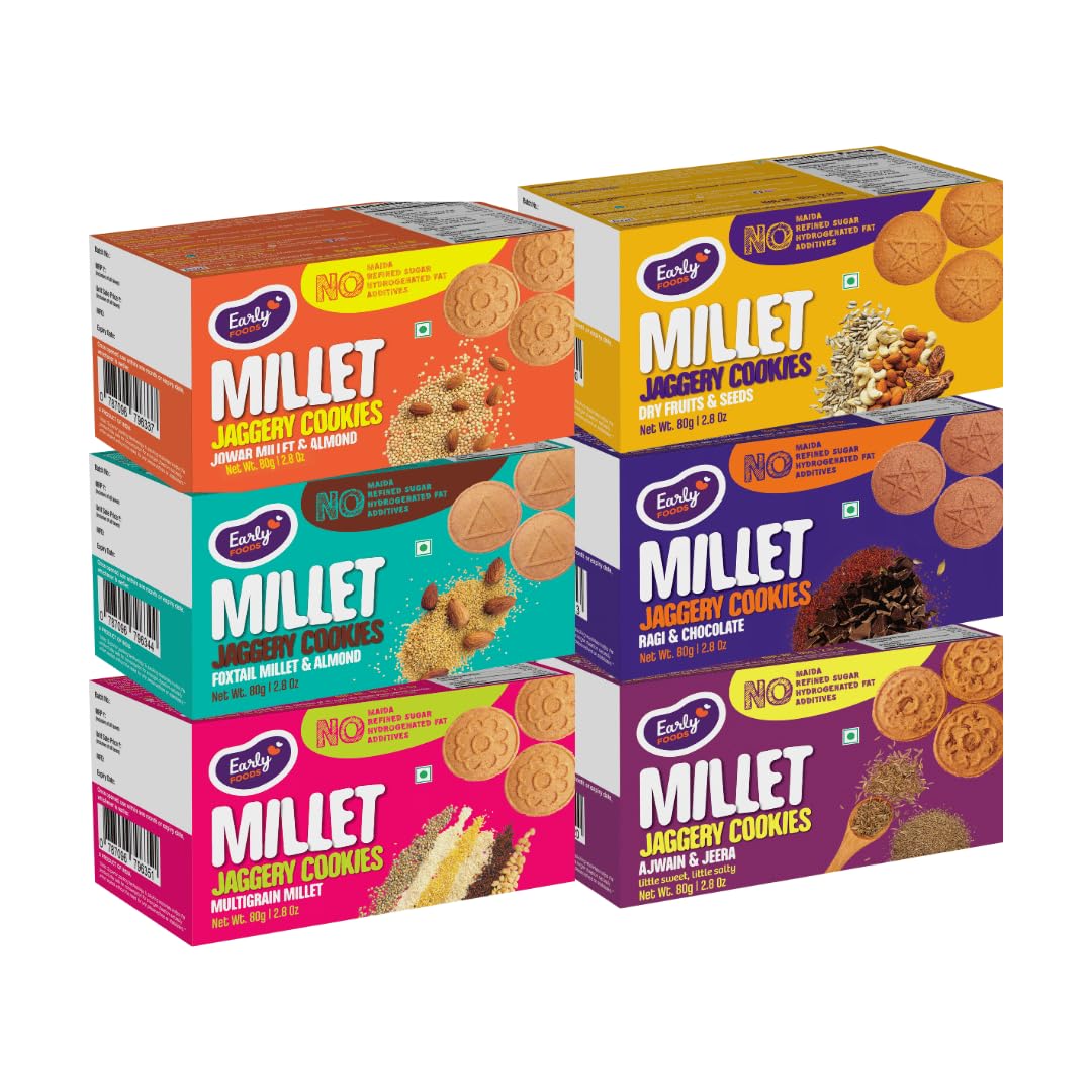 Early Foods - Chota Pack Biscuits Combo Pack - Millet Jaggery Cookies X 6| Healthy Cookies | Sugarfree Biscuits, 512 Gram