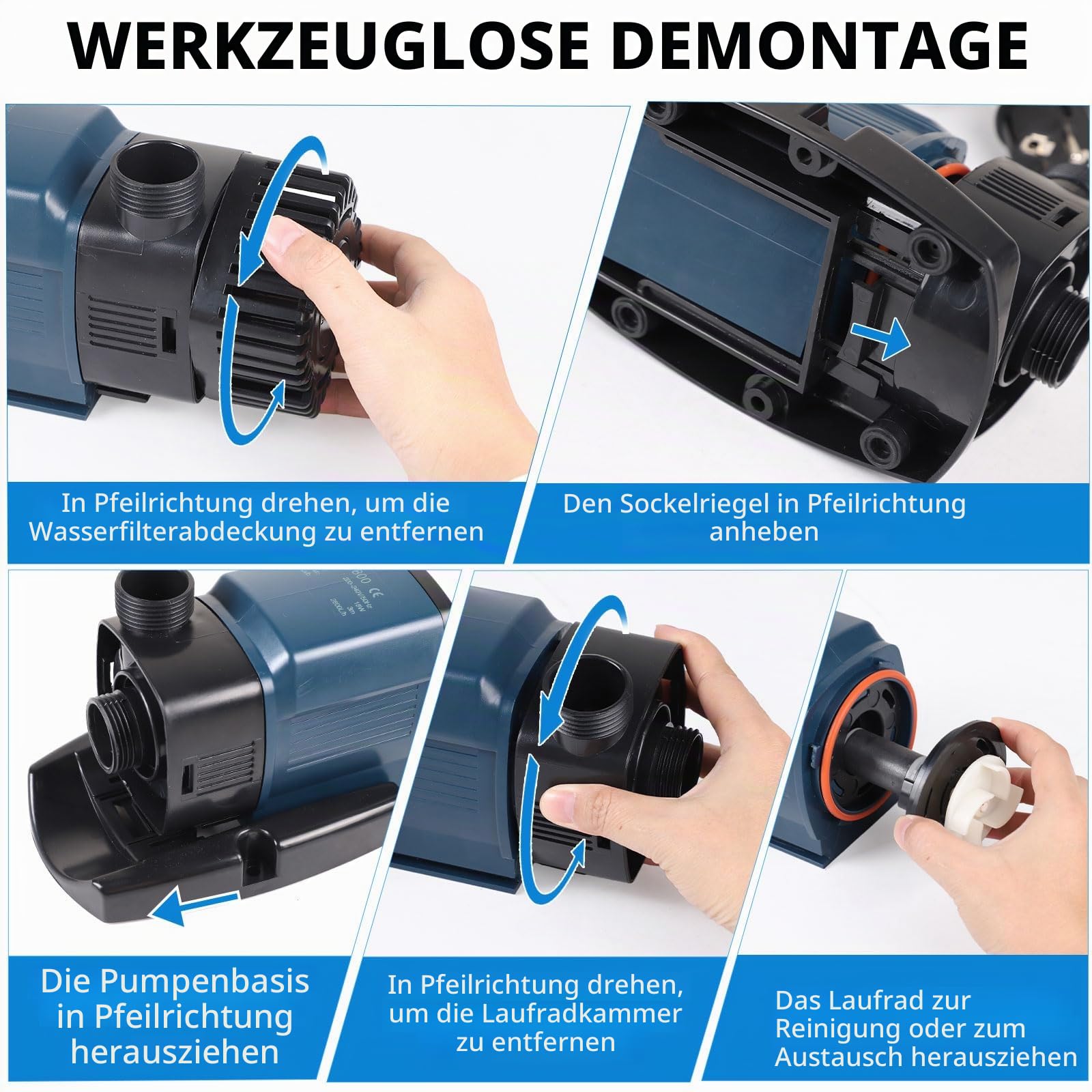 SWAWIS Teichpumpe mit Filter 38W 5800L/H Wasserpumpe Energiespar Aquarium Pumpe Max. Förderhöhe 5,2M Kabellänge 10M Tauchpumpe Springbrunnenpumpe Bachlaufpumpe