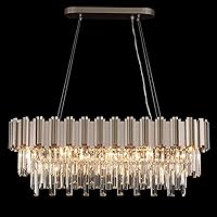 Vista 10 de L35.4 Lámpara de araña de cristal lineal moderna de lujo dorado, candelabros rectangulares para comedor, lámpara de techo colgante de gota de lluvia