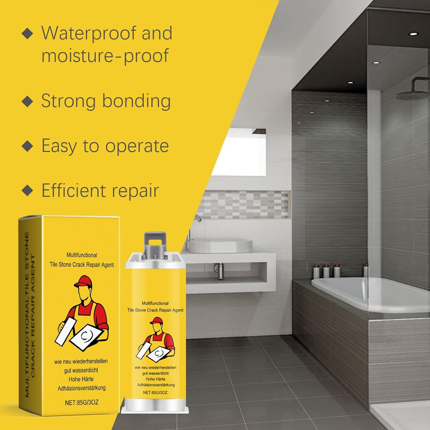 Multifunctional Tile Stone Crack Repair Kit, Quick-Drying Tile Repair Glue - Complete Tool Kit for DIY – Fix Cracks, Porcelain Tile Repair Kit, Wall Repair Paste, Ceramic Repair for Chips (3 Set)