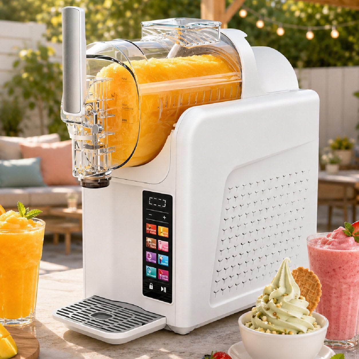 Sushangmao Slushie Machine for Home, 68 oz Slushy Machine, No Ice Needed Drink Maker with 7 Presets, Quiet, Auto-Clean, LED Display, for Margaritas, Frappés, Milkshakes and More White