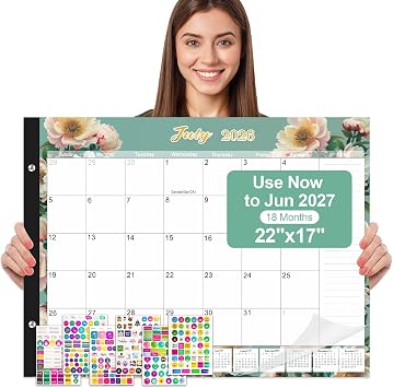 Large Desk Calendar 2026-2027,Jan 2026-Jun 2027,Gannyfer 18-Month Calendar
