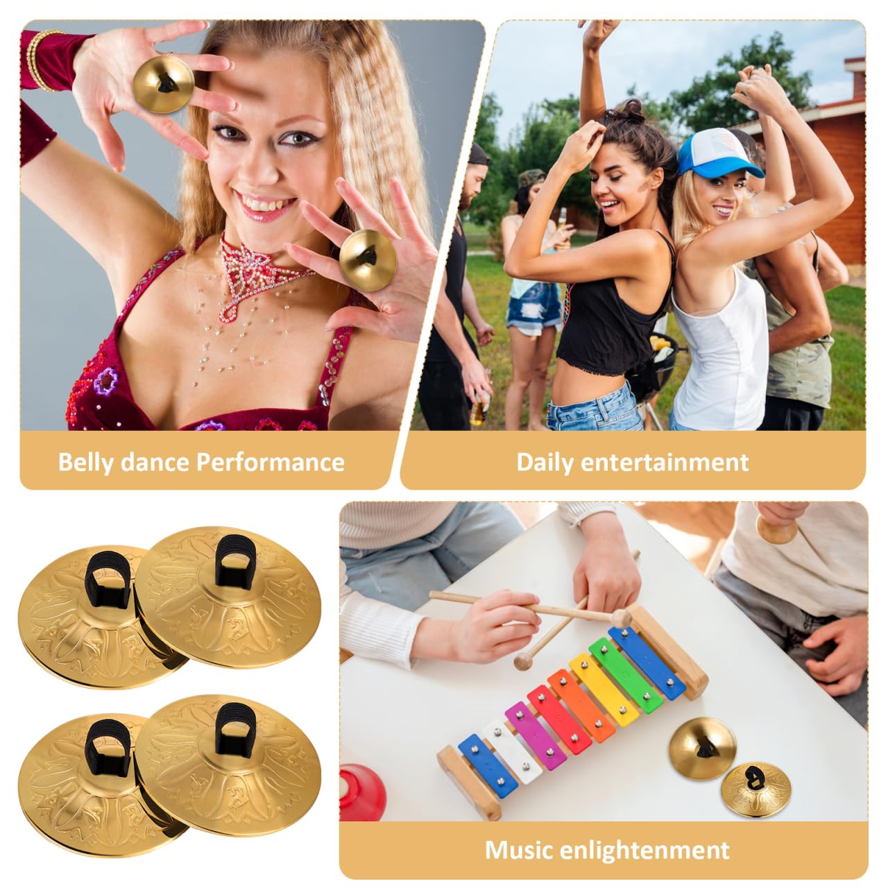 10 piezas con grabado, de cobre, mini dedos, danza del vientre, con banda elástica, dedo Cymbal, instrumento de para adultos, niños
