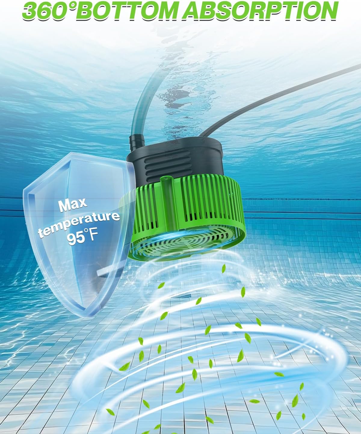 Pool Cover Pump above Ground - Submersible Water Sump Pump Swimming Water Removal Pumps, with Drainage Hose & 25 Feet Extra Long Power Cord, 850 GPH inGround, 3 Adapters