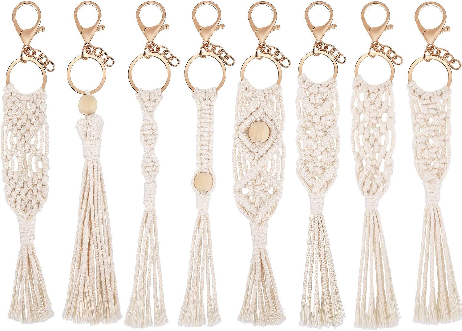 WILLBOND 8 Pieces Mini Macrame Keychains Boho Macrame Bag Tassels Handcrafted Accessory for Car Key Purse Phone Wallet Gift Party Supplies