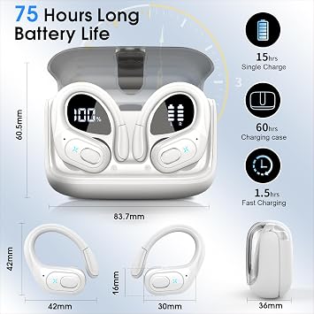 Aptkdoe 3 Sets Wireless Earbuds Sport, Bluetooth 5.4 Over Ear Buds Stereo Deep Bass Over Ear Bud with Earhooks, 75H Wireless Earphones with Mic, IPX7 Waterproof Earphone for Sports Blue+Black+White