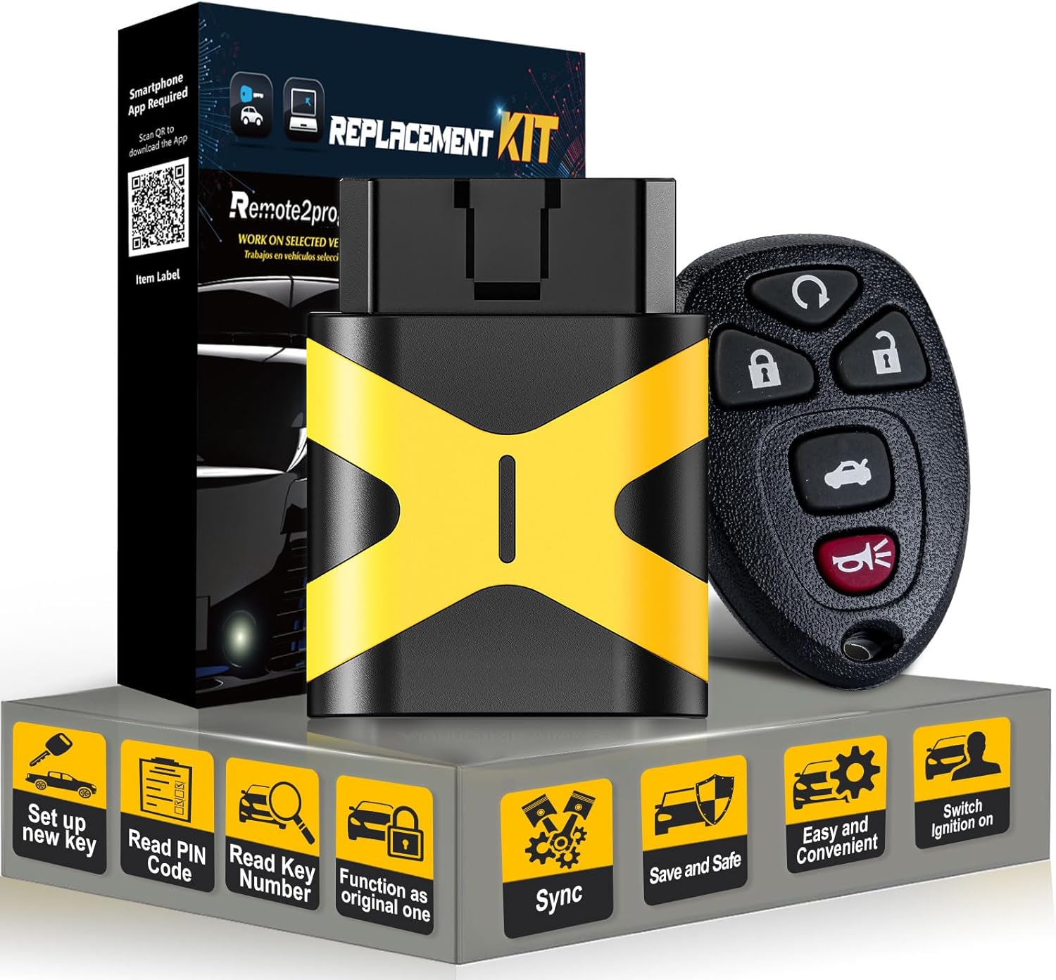 Self Programmable Car Key Keyless Entry Remote Replacement for Chevy Malibu Cobalt/Saturn Aura Sky 315MHZ with FCC: KOBGT04A (5 BTN/ KOBGT04A Self Programmable Remote)