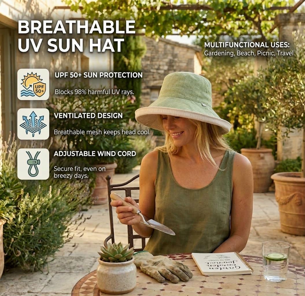 Tirrinia Bucket Hats for Women | UPF 50+ Sun Protection Cap for Garden, Beach, Travel and Outdoor image 5