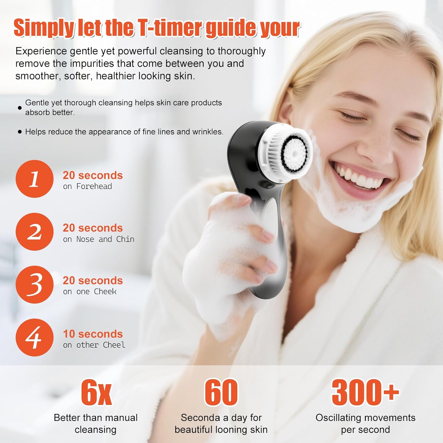 Aria Advanced Sonic Facial Cleansing Brush (3-Speed Adjustable, Waterproof, Rechargeable & Portable) - (Black)