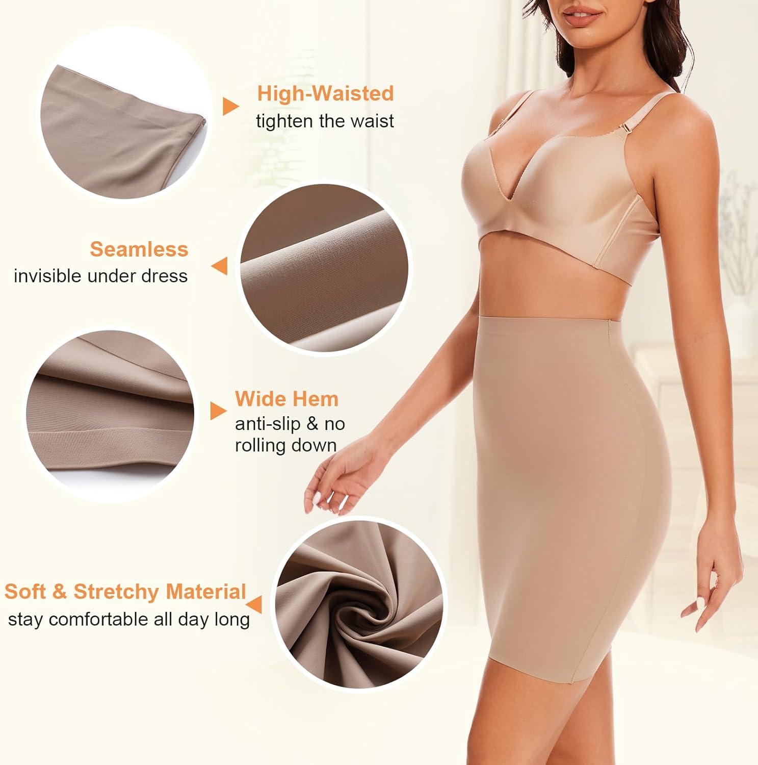 Shapewear Half Slip for Women Under Dress Seamless Tummy Control Slip Skirt Body Shaper - Image 3