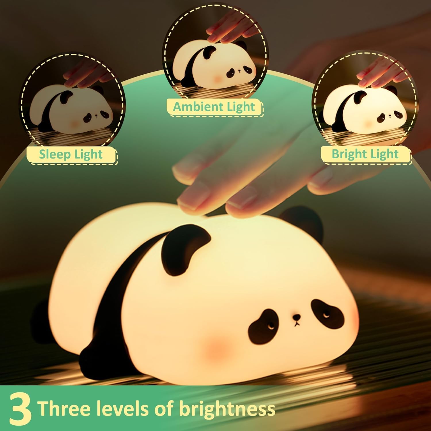 DUWOL Kids Night Light Silicone Sleeping Panda Night Lamp Rechargeable Cute Lamp with 3 Level Brightness Kids Night Lights for Bedroom Baby Nursery Study Desk Decorative Diwali Christmas Light 1