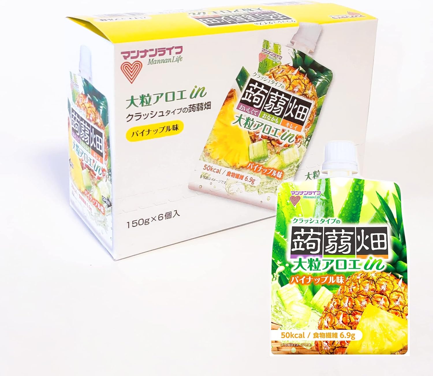 マンナンライフ 大粒アロエinクラッシュタイプの蒟蒻畑パイナップル味150g 6個