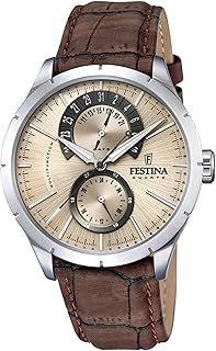 Reloj Hombre F16573/9 Correa Clasico Caja de Acero Inoxidable 316l Plateado Correa de Cuero Marrón