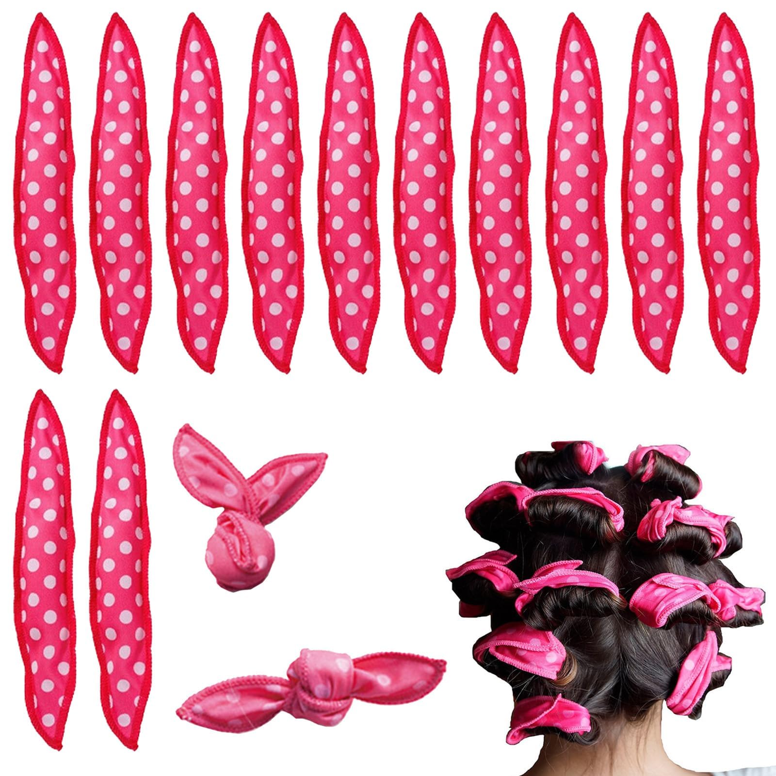 12 PCS Heatless Curls Rollers, Create Natural Waves Without Heat Damage, Polka Dot Pink Rollers for Medium to Long Hair-image-45