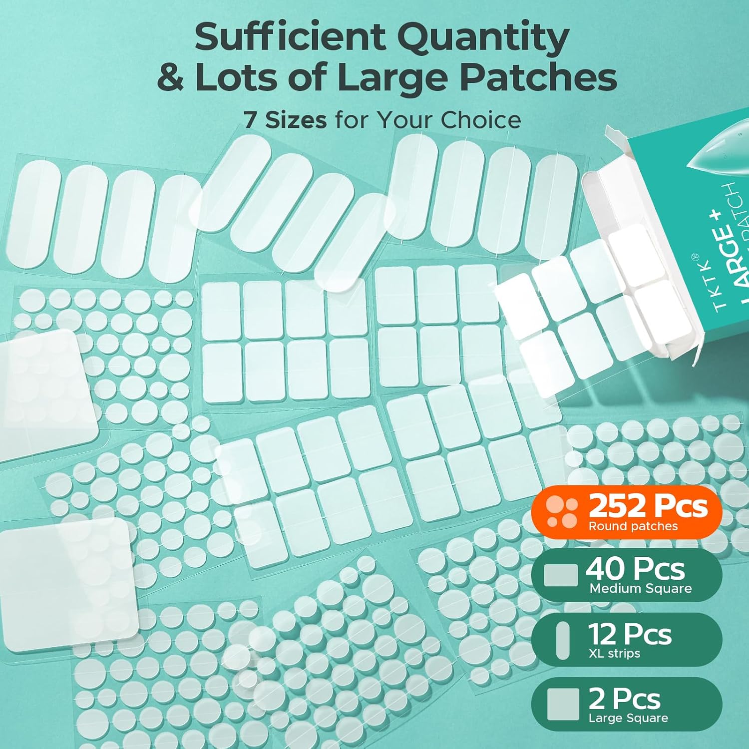TKTK Large Pimple Patches for Face & Body, XL Acne Stickers, 7 Sizes 306ct