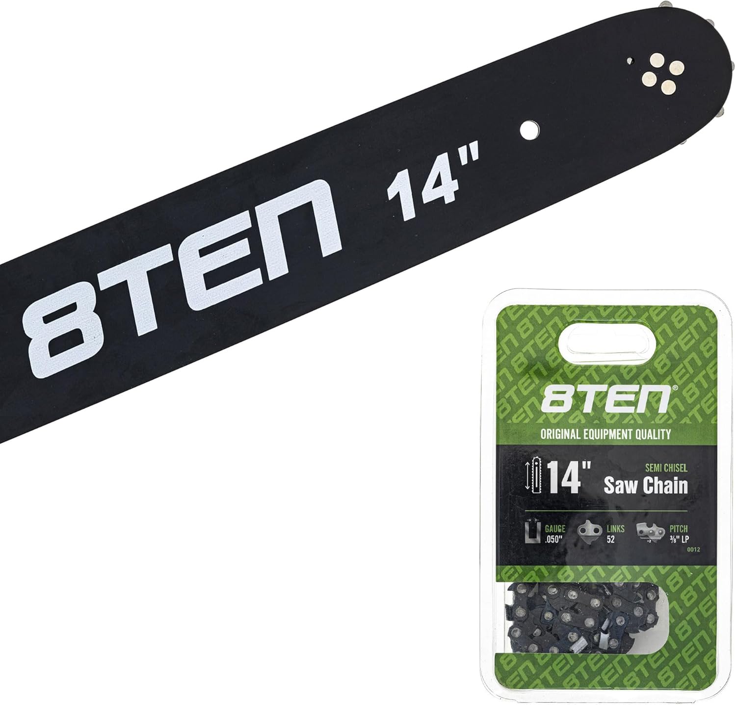 8TEN 14" Chainsaw Guide Bar & Chain .050 3/8 52DL for Husqvarna 36 240 Echo Homelite Poulan John Deere 501847052
