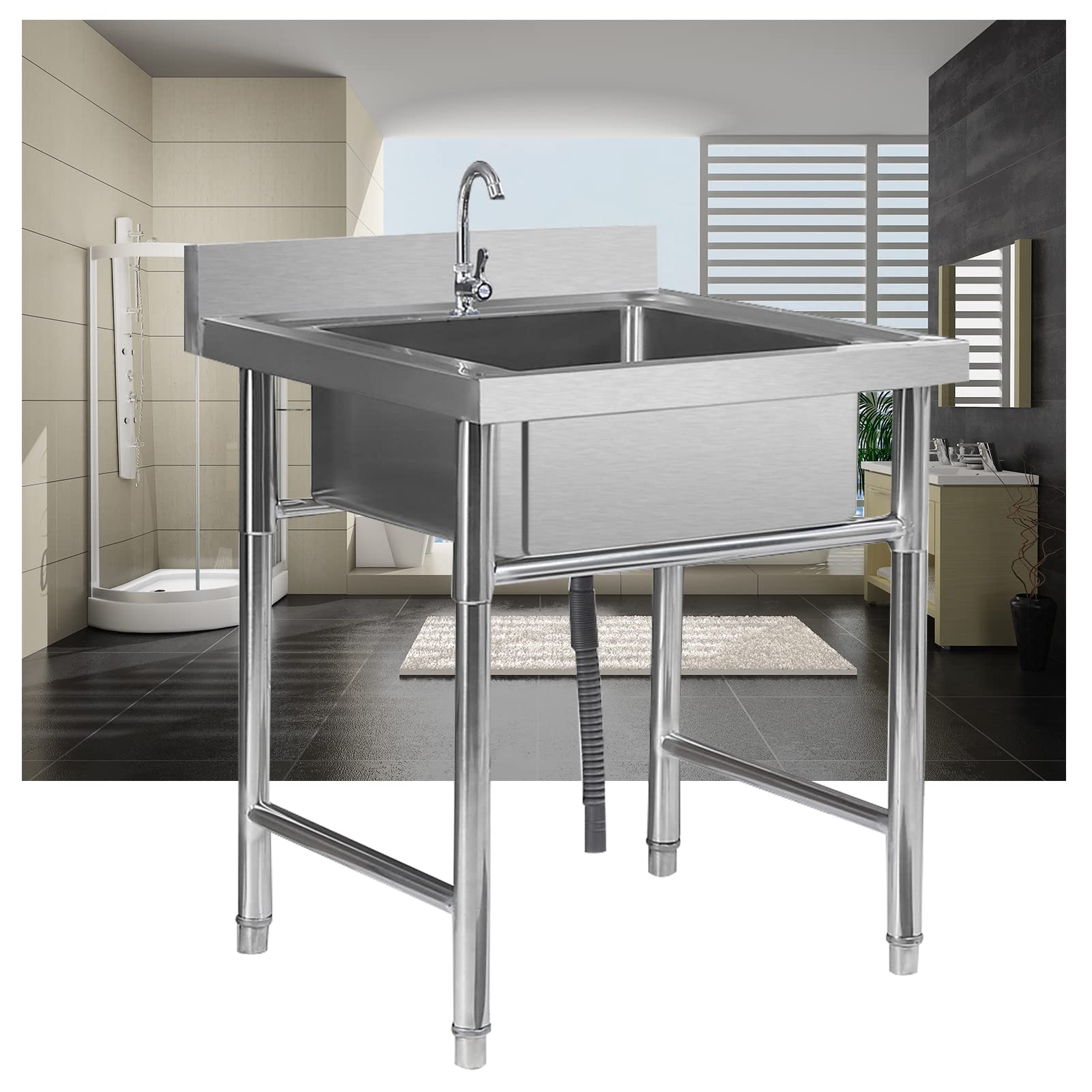 Lavabo évier de cuisine en acier inoxydable avec structure stable 50x50cm