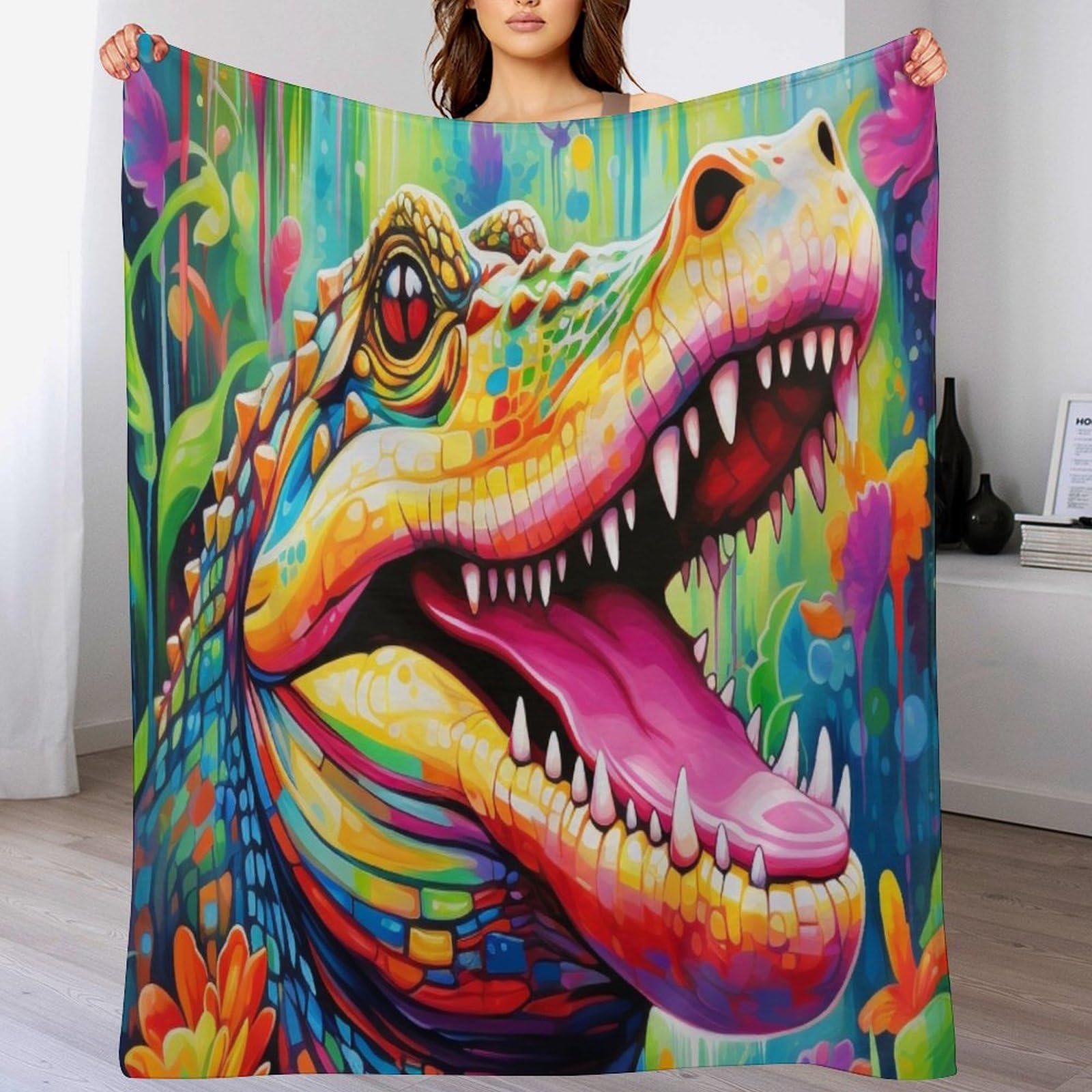 Couverture crocodile en polaire douce, cadeau idéal et plaid chaud pour chambre ou voyage