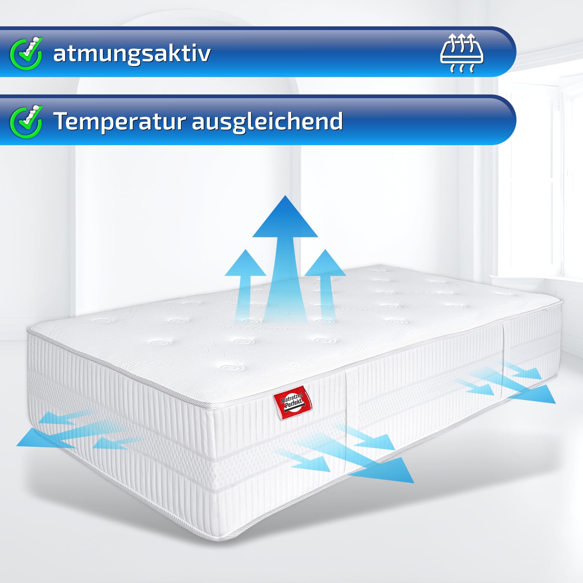 Matratzen Perfekt Boxspringmatratze Terra Med Box² 90x200 H5 33 cm | 7-Zonen 766 Doppelfederkerne integrierte Topperfunktion Bezug abnehmbar waschbar 60 Grad belastbar bis 140 kg