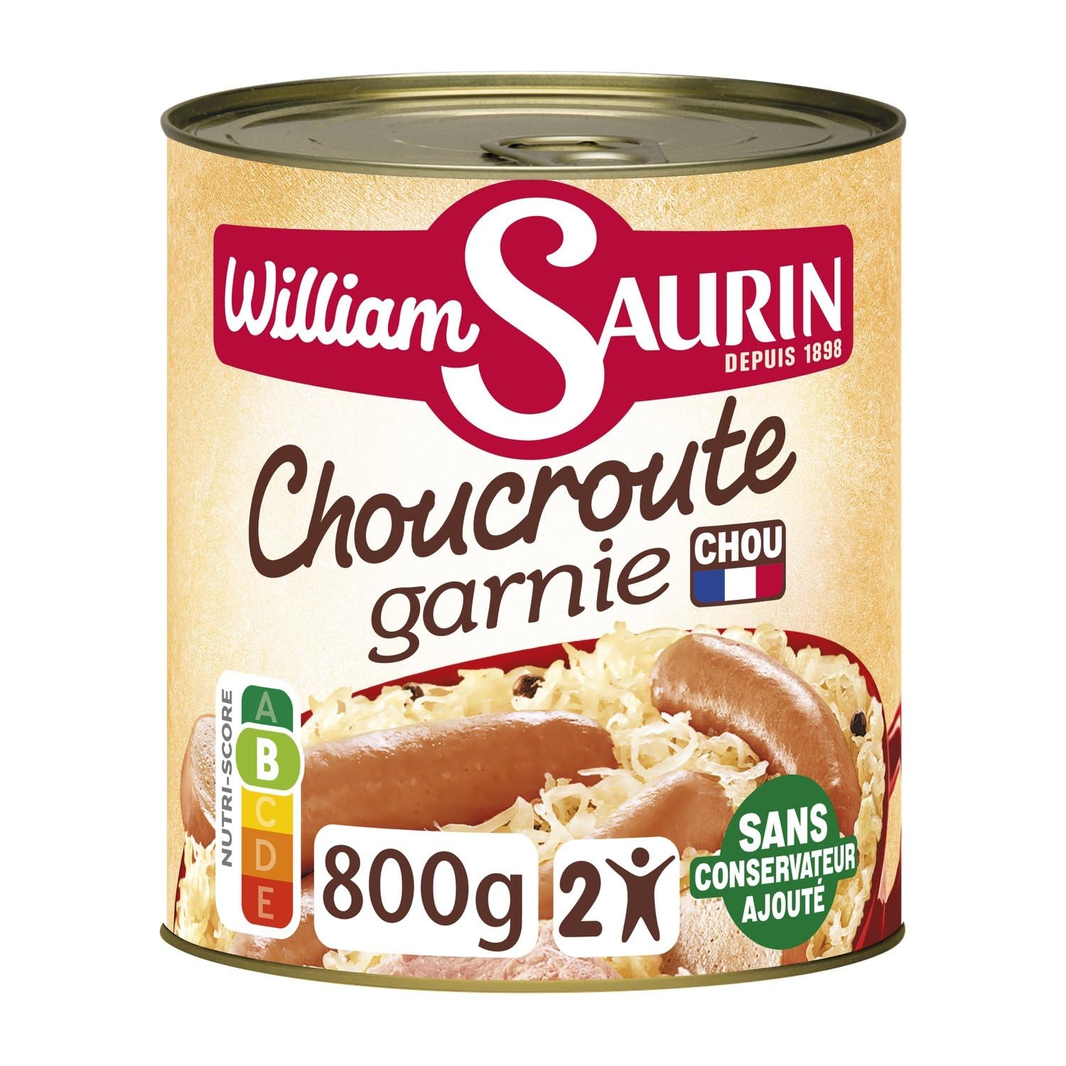 WILLIAM SAURIN – Choucroute Garnie Familiale Savoureuse, Goût Authentique Alsacien (Boîte 800g) - Lot de 3 - vendu par Lot