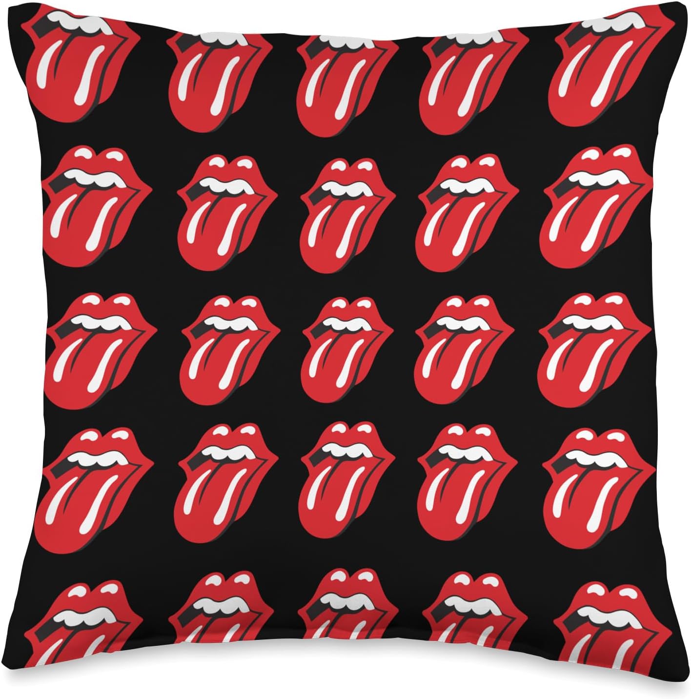 Official Rolling Stones Classic Repeat Tongue Black Throw Pillow