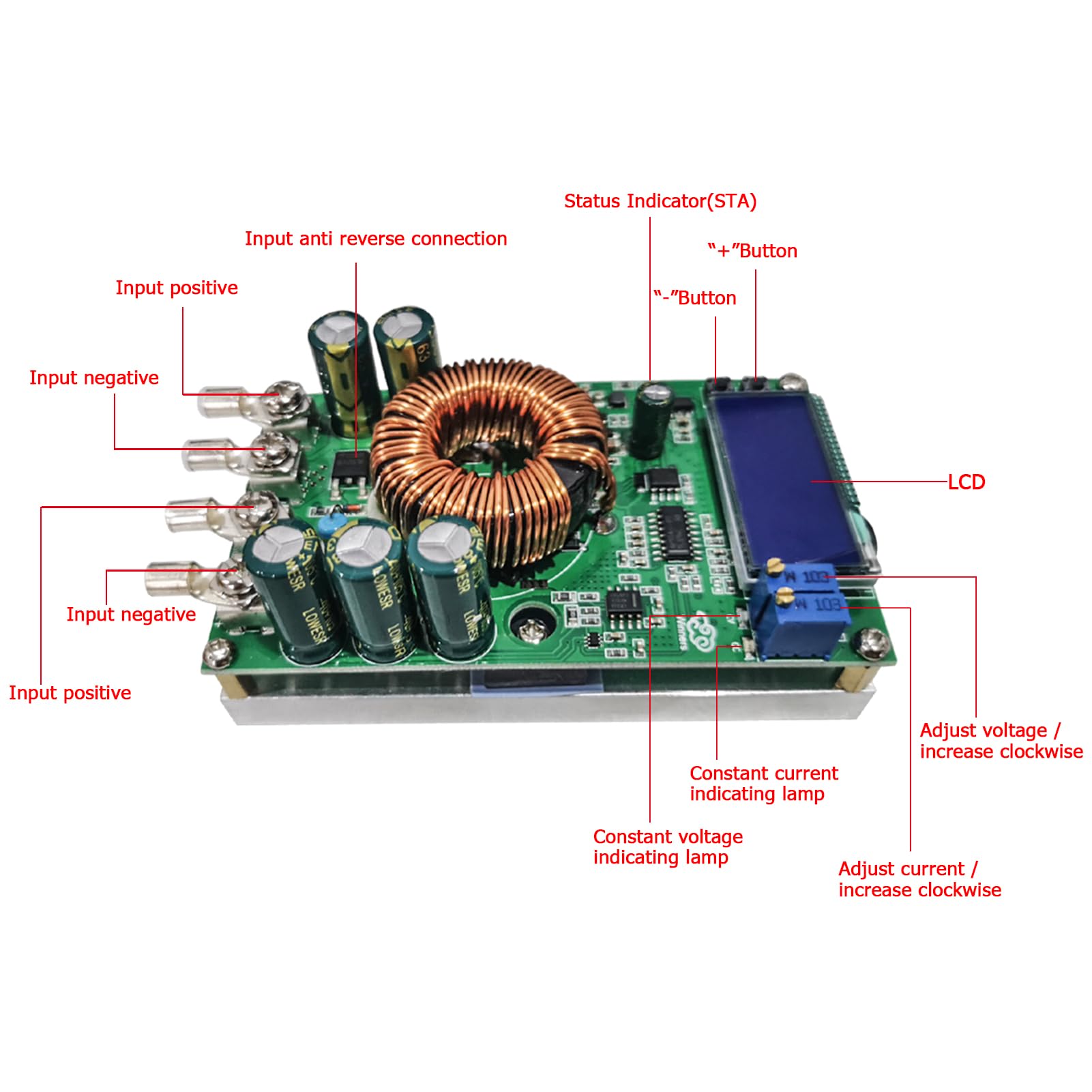 Nimomo Modulo Step Down Regolabile 300W 20A – Convertitore DC-DC 7-50V A 0-36V Per Alimentatori E Caricabatterie