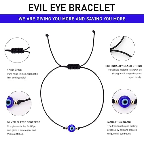 Miniatura 5 de Evil Eye Bracelet Anklet Black Red String Lucky Protection Handmade Adjustable Bracelets for Women Men Boys Girls (Black string blue eye gold)