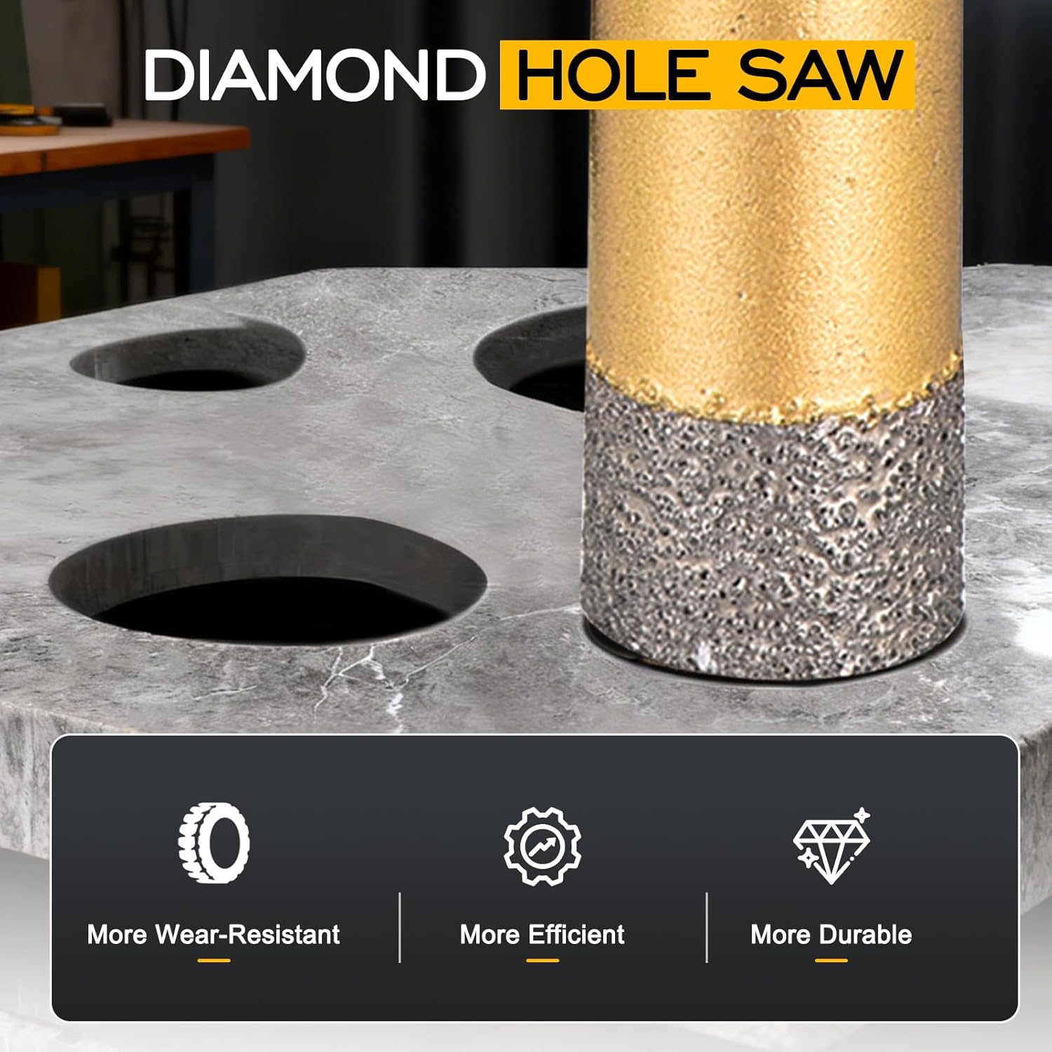 DTGN Diamond Hole Saw 1/4" /6mm - 4 PCS - Good for Porcelain Tile, Marble, Ceramic - Angle Grinder Diamond Drill Bit - Gold