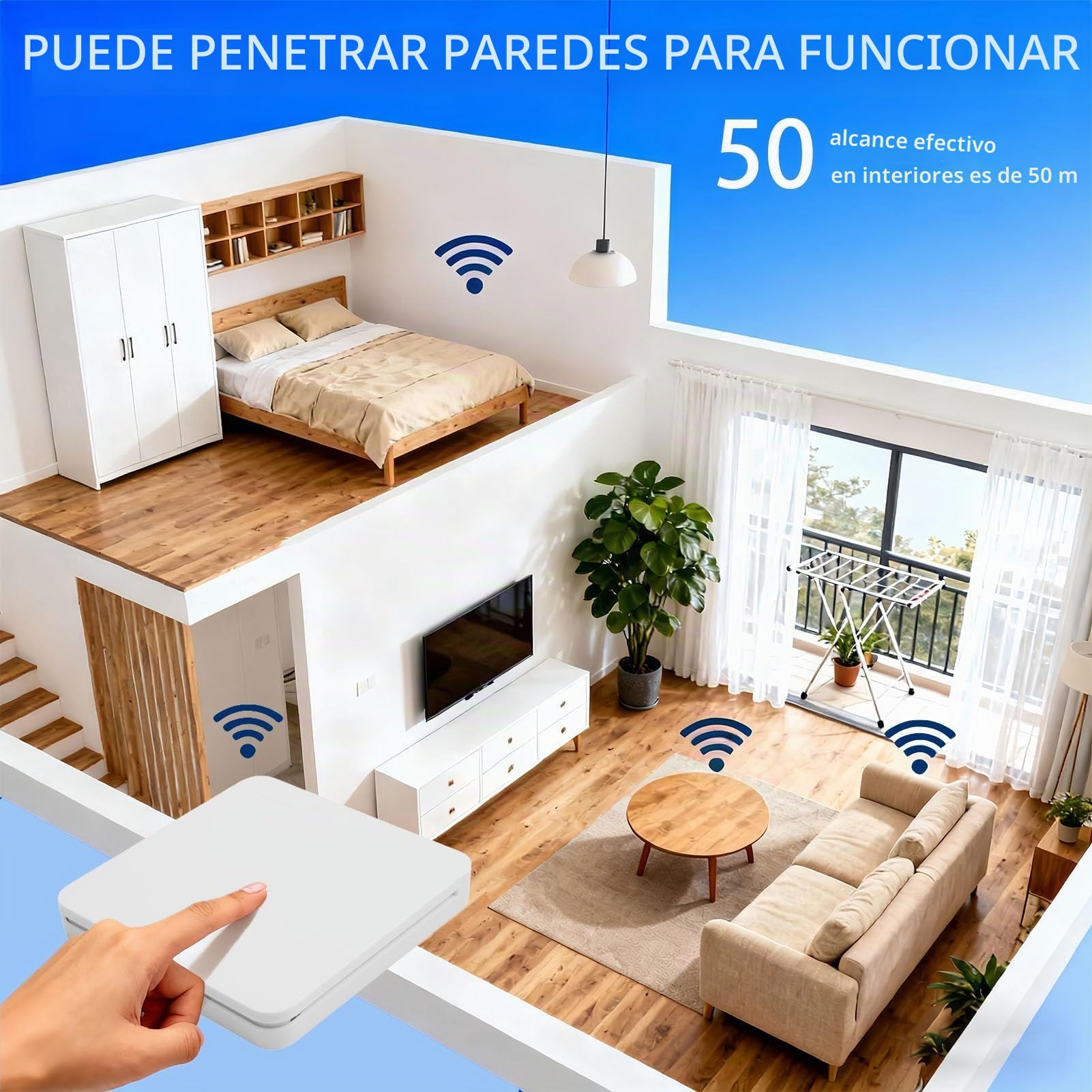 Interruptor de luz Inalámbrico Kit Interruptor Luces Inalambrico 230V Interruptor de Seguridad del Transmisor RF y Controlador Receptor 10A Alcance 50m No Requiere Cableado para Lámpara Hasta 2300W