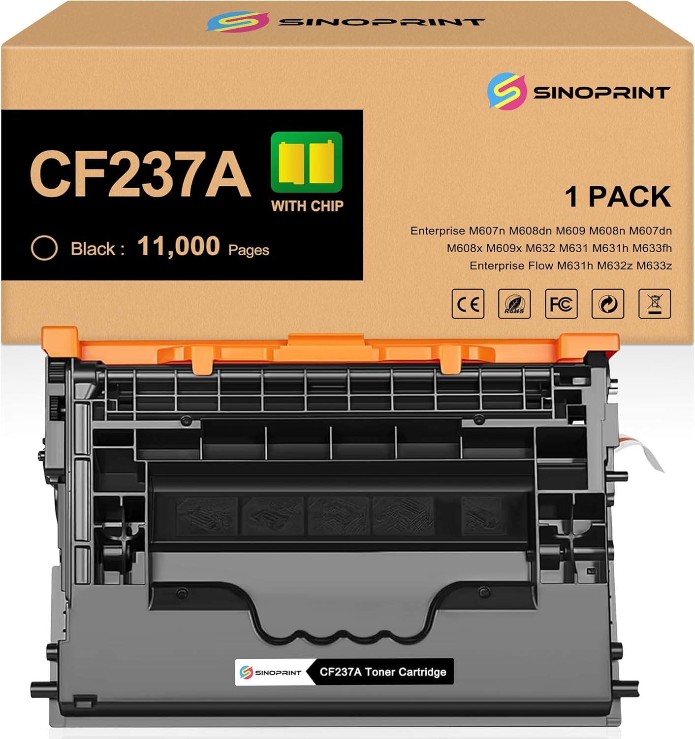 Toner Cartridge Replacement Compatible for HP 37A CF237A 37X Use for Enterprise M607n M608dn M609 M608n M607dn M608x M609x MFP M632 M631 M631h M633fh Printer (Black, 1-Pack)